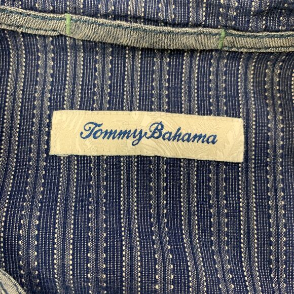 Tommy Bahama Shirt Mens M Medium Storm Blue White Isle Striped Button Up Cotton - Picture 3 of 10